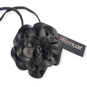 Renuar Black Leather Flower Belt Choker Necklace Hair Accessory Goth Vegan
